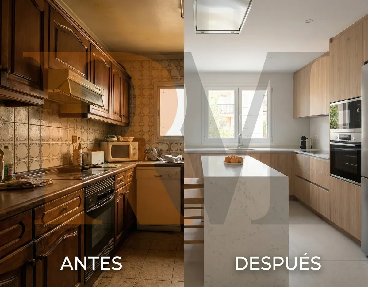 Antes y después de una reforma de cocina en Mallorca