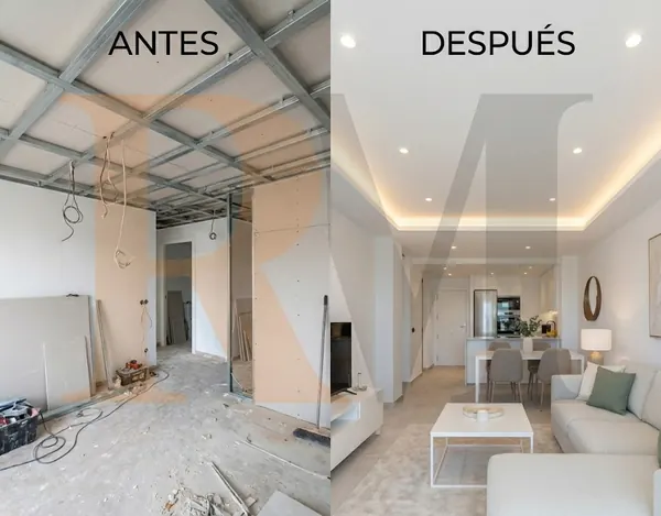 Antes y después de la reforma de un salón comedor