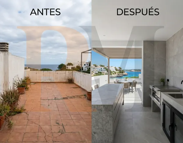 Antes y después de una terraza con cocina exterior
